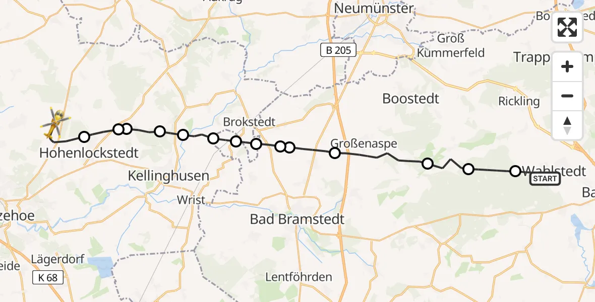 Routekaart van de vlucht: Rettungshubschrauber nach Hohenlockstedt, Hungriger Wolf