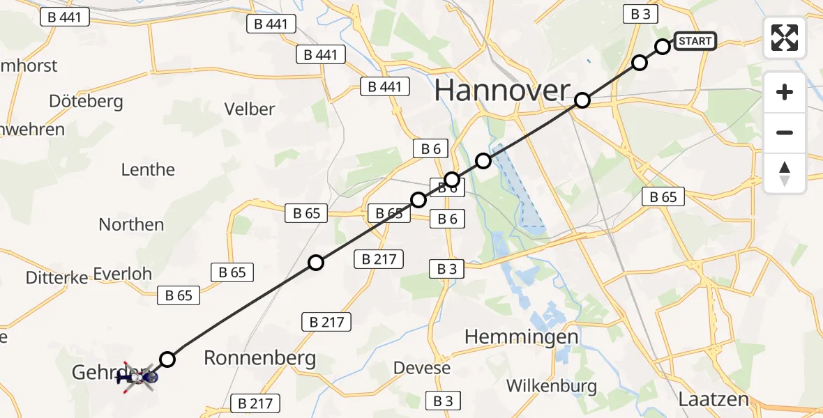 Flugroute Polizeihubschrauber Hannover Air Rescue Heliport (Christoph 4) - Gehrden, 14 Februar 2026, 15:13