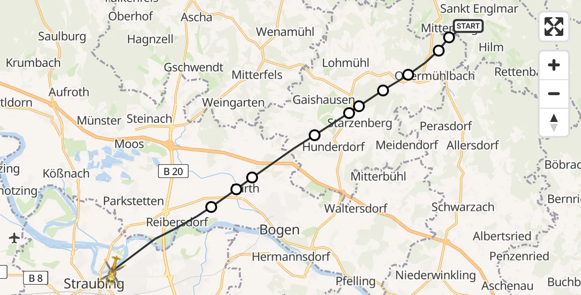 Routekaart van de vlucht: Rettungshubschrauber nach Straubing, Zur Altstadt