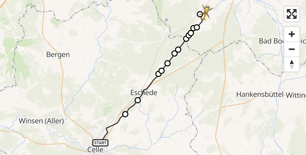 Flugroute Rettungshubschrauber Celle - Räber, 14 Februar 2026, 15:33