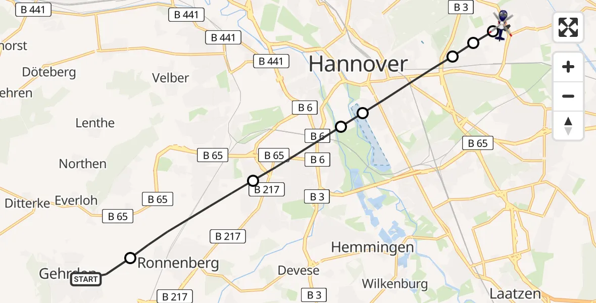 Flugroute Polizeihubschrauber Gehrden - Hannover Air Rescue Heliport (Christoph 4), 14 Februar 2026, 15:40