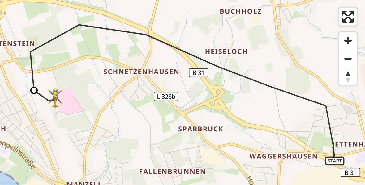 Flugroute Rettungshubschrauber Friedrichshafen - Friedrichshafen Hospital Heliport, 14 Februar 2026, 16:09