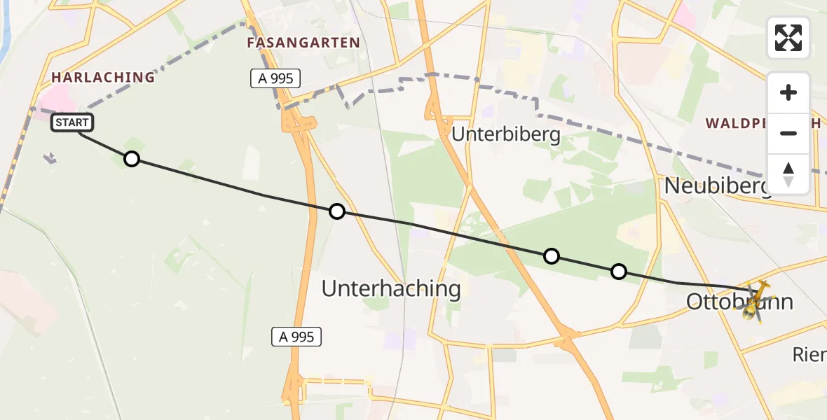 Flugroute Rettungshubschrauber ADAC Air Rescue Center Heliport (Christoph 1) - Ottobrunn, 14 Februar 2026, 16:13