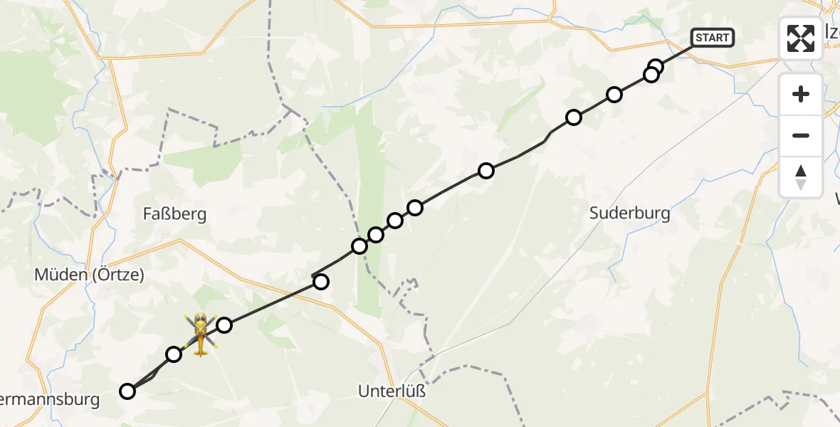 Flugroute Rettungshubschrauber Hansen - Faßberg, 14 Februar 2026, 16:21
