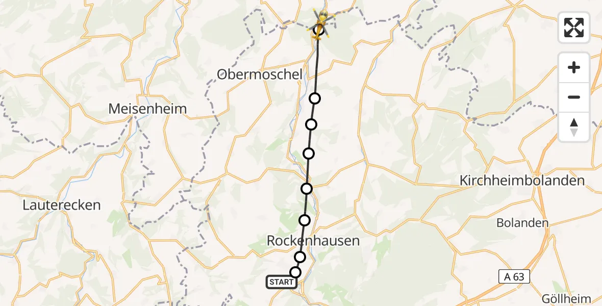 Flugroute Rettungshubschrauber Imsweiler UL - Hochstätten, 14 Februar 2026, 16:28