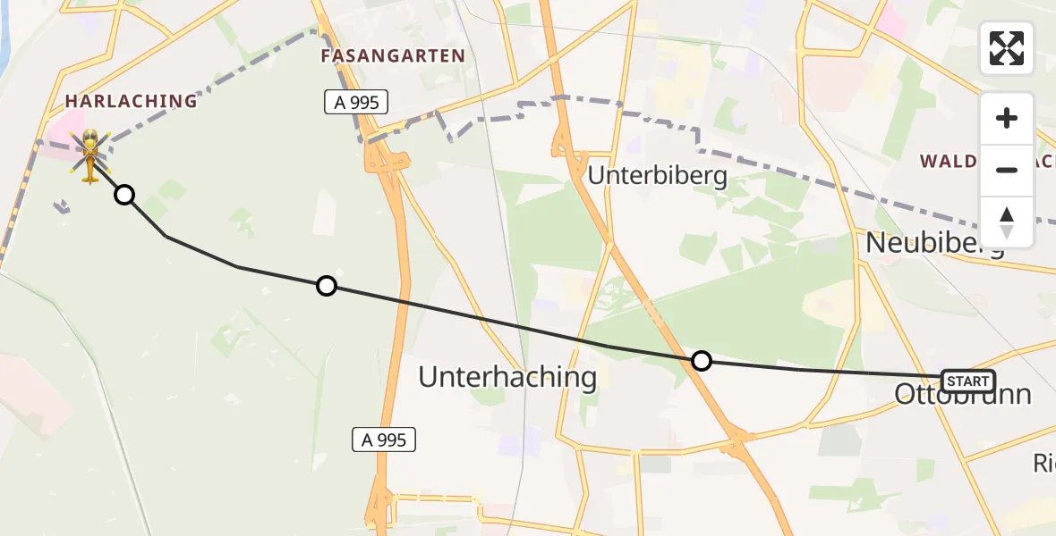 Flugroute Rettungshubschrauber Ottobrunn - ADAC Air Rescue Center Heliport (Christoph 1), 14 Februar 2026, 16:30