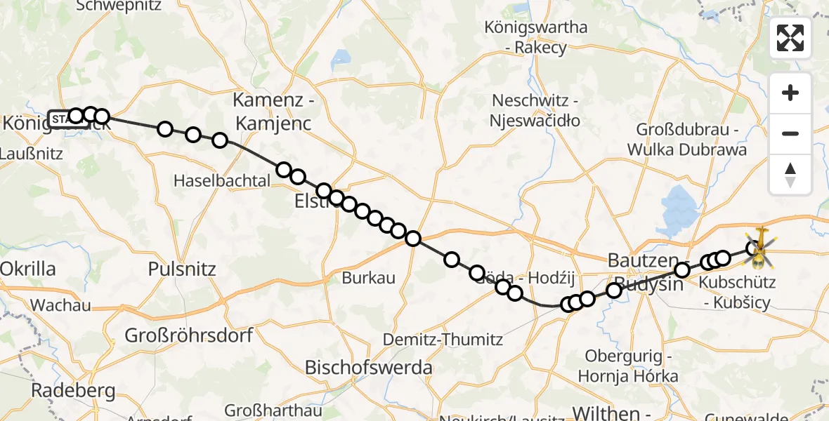 Flugroute Rettungshubschrauber Königsbrück - Bautzen Airfield, 14 Februar 2026, 17:12