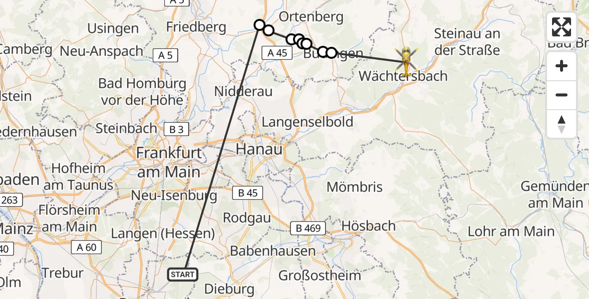 Flugroute Ambulanzhubschrauber Wixhausen - Hesseldorf, 14 Februar 2026, 17:43