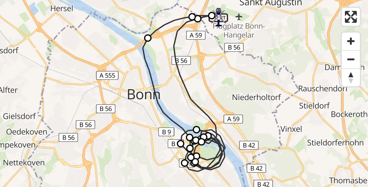 Flugroute Polizeihubschrauber Sankt Augustin - Sankt Augustin, 14 Februar 2026, 20:21