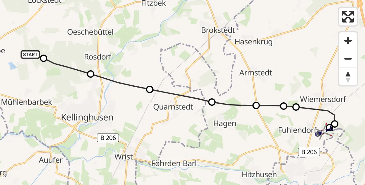 Flugroute Polizeihubschrauber Mühlenbarbek - Bad Bramstedt Heliport, 14 Februar 2026, 22:17