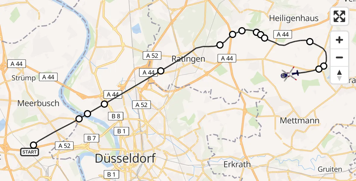 Flugroute Polizeihubschrauber Neuss - Obschwarzbach, 15 Februar 2026, 00:33