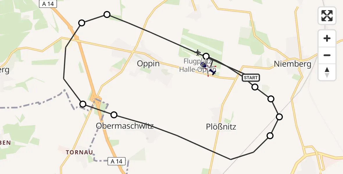 Flugroute Polizeihubschrauber Landsberg - Halle-Oppin Airfield, 15 Februar 2026, 01:07