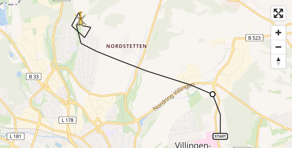 Flugroute Rettungshubschrauber DRF Air Rescue Station Villingen-Schwenningen Heliport (Christoph 11) - Villingen-Schwenningen, 15 Februar 2026, 06:26
