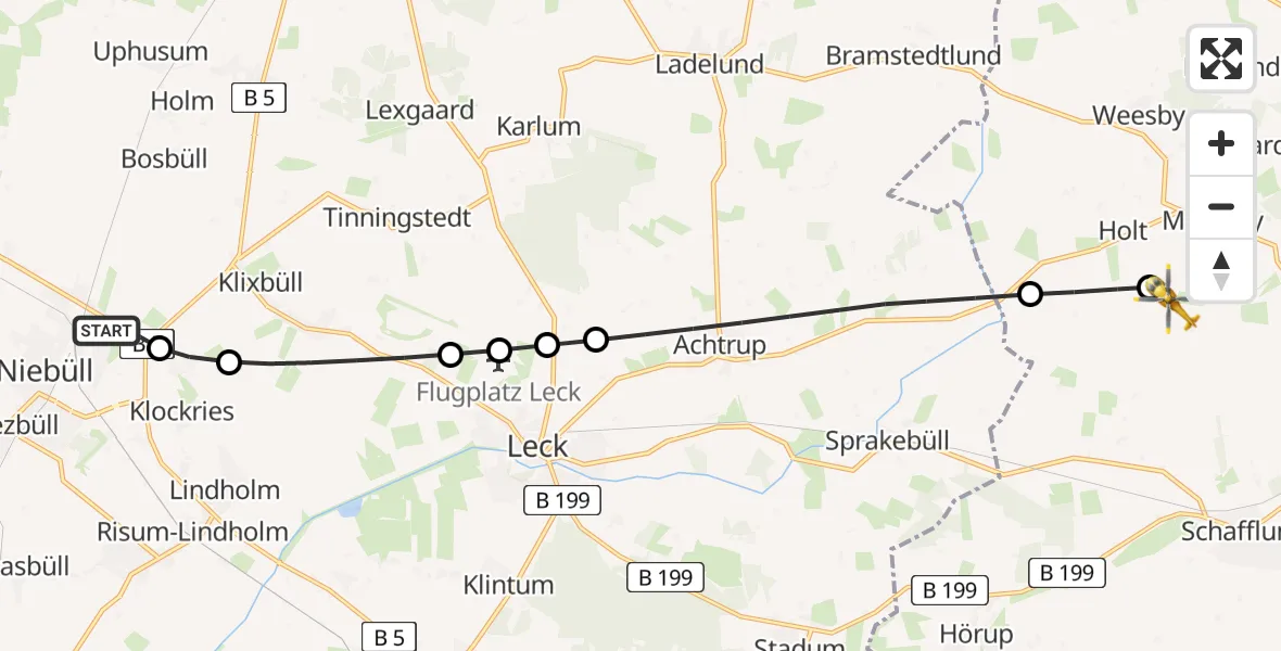 Flugroute Rettungshubschrauber Niebüll - Medelby, 15 Februar 2026, 06:57