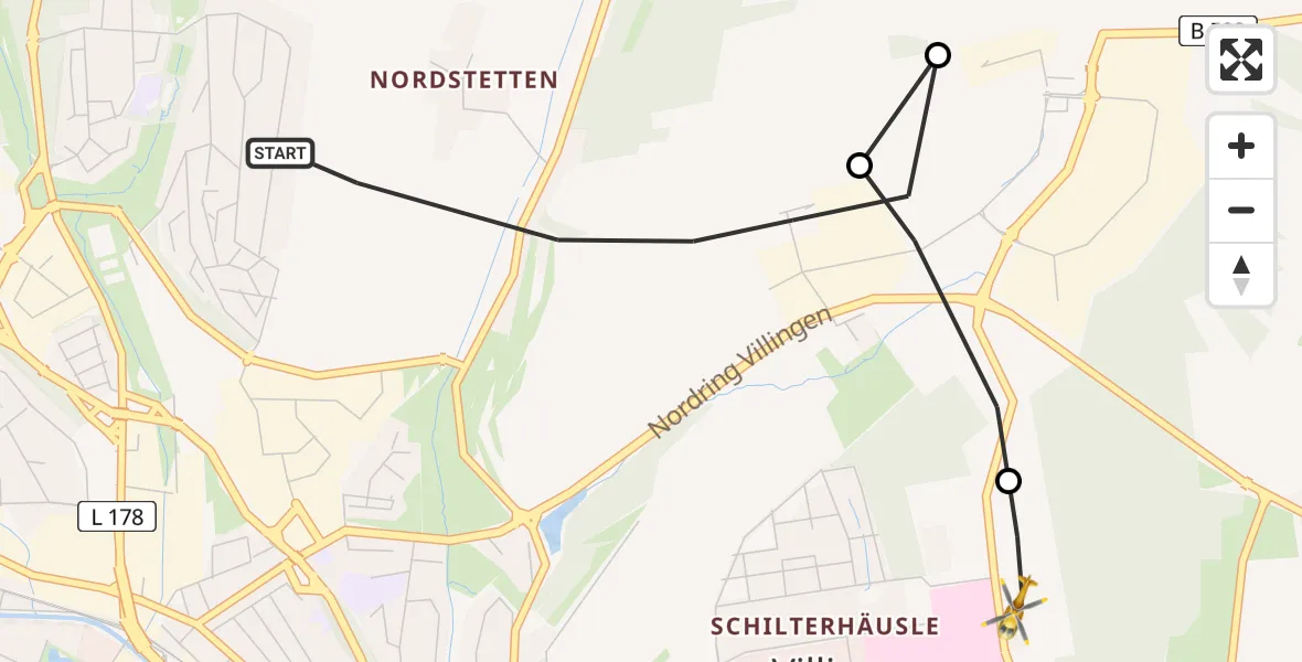 Flugroute Rettungshubschrauber Villingen-Schwenningen - DRF Air Rescue Station Villingen-Schwenningen Heliport (Christoph 11), 15 Februar 2026, 07:11