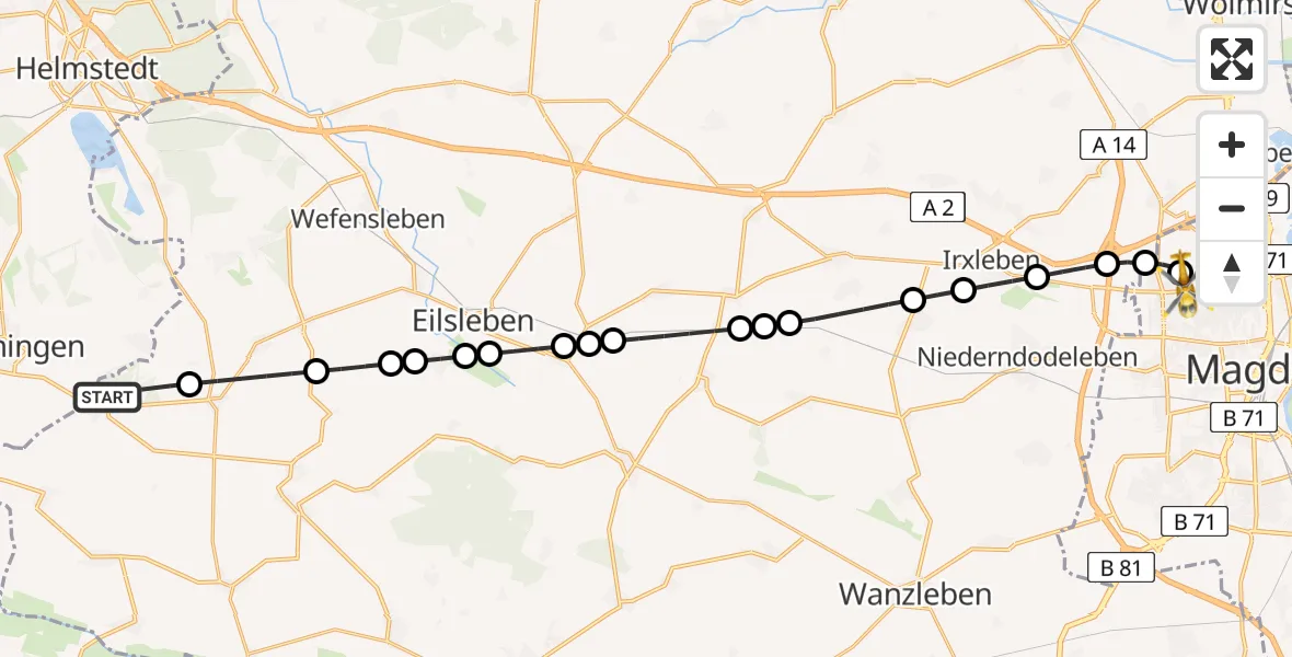 Routekaart van de vlucht: Rettungshubschrauber nach Magdeburg Hospital Heliport