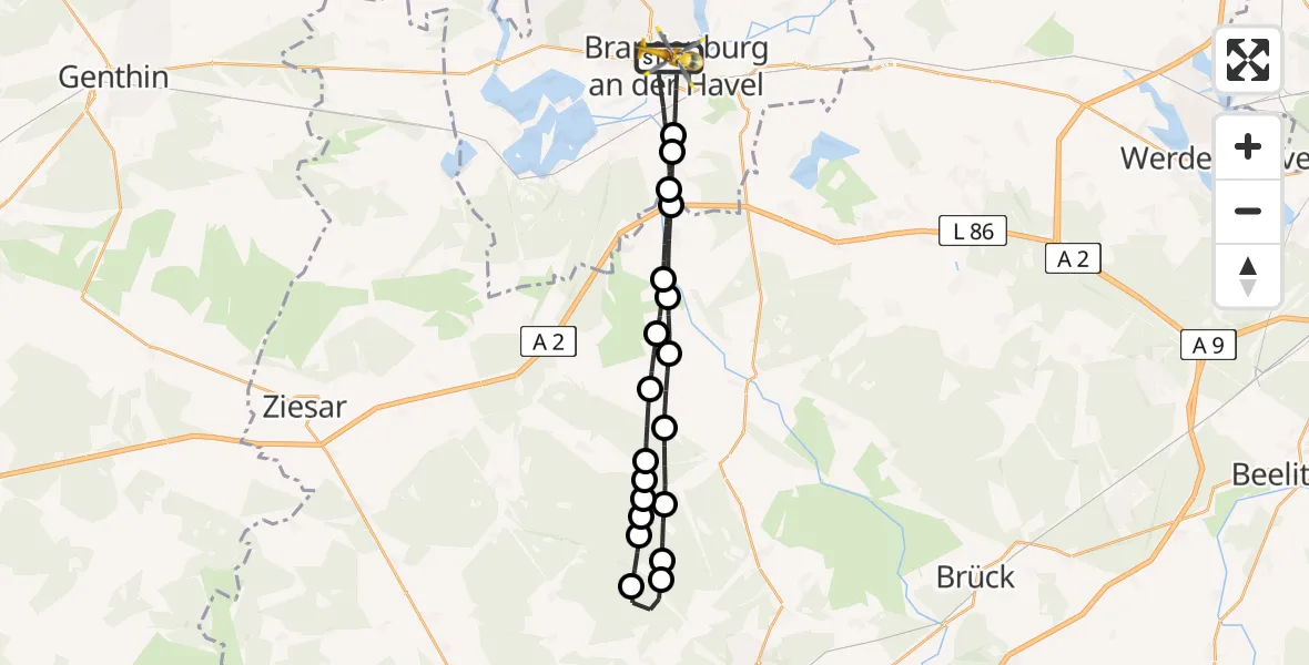 Routekaart van de vlucht: Rettungshubschrauber nach Brandenburg an der Havel, Triglafweg