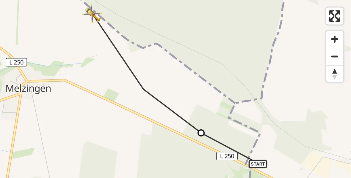 Flugroute Rettungshubschrauber Uelzen - Melzingen, 15 Februar 2026, 08:24