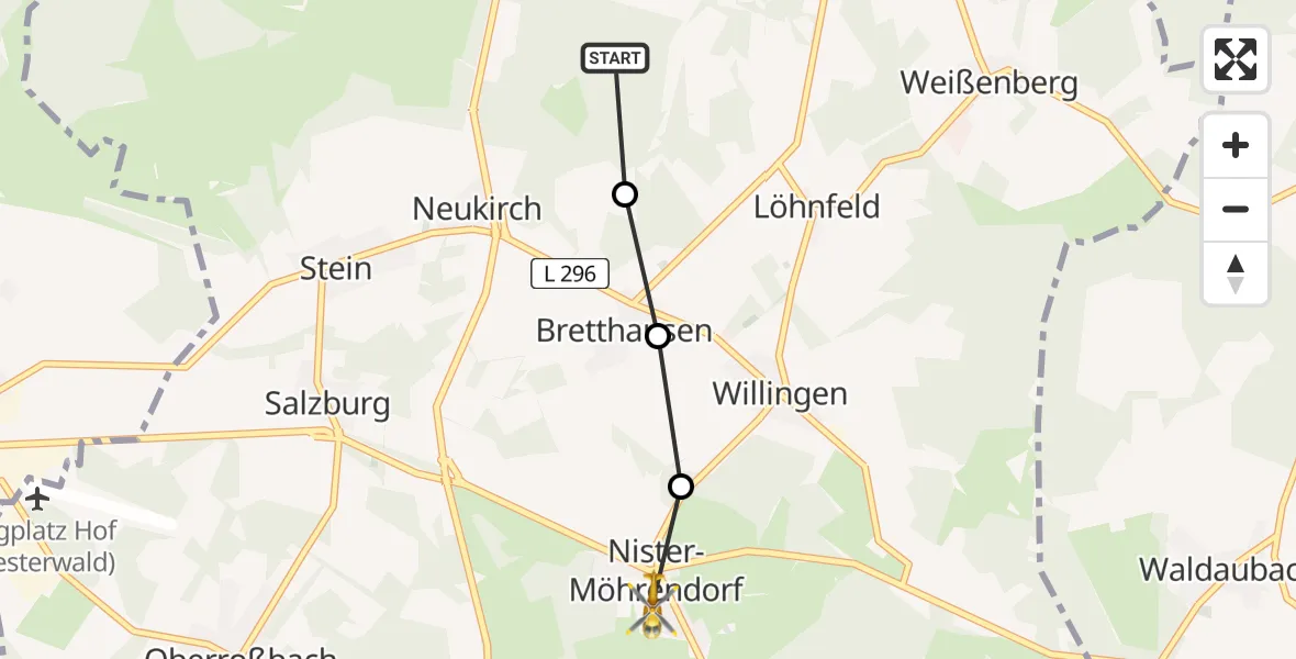 Flugroute Rettungshubschrauber Bretthausen - Nister-Möhrendorf, 15 Februar 2026, 08:48