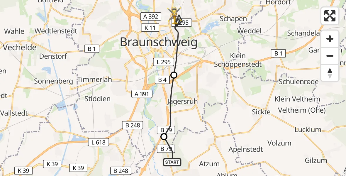 Routekaart van de vlucht: Rettungshubschrauber nach Braunschweig, Am Bülten