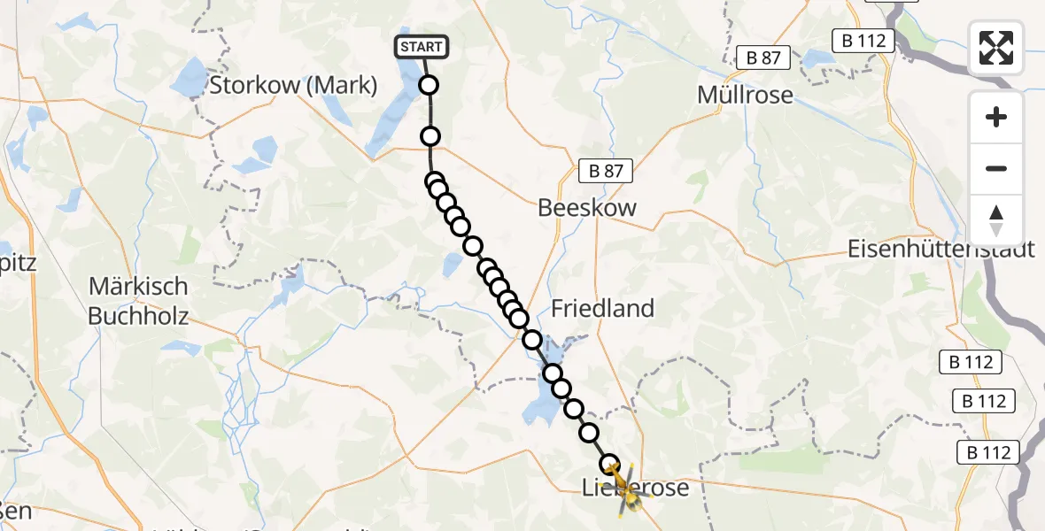 Flugroute Rettungshubschrauber Pieskow - Behlow, 15 Februar 2026, 08:53