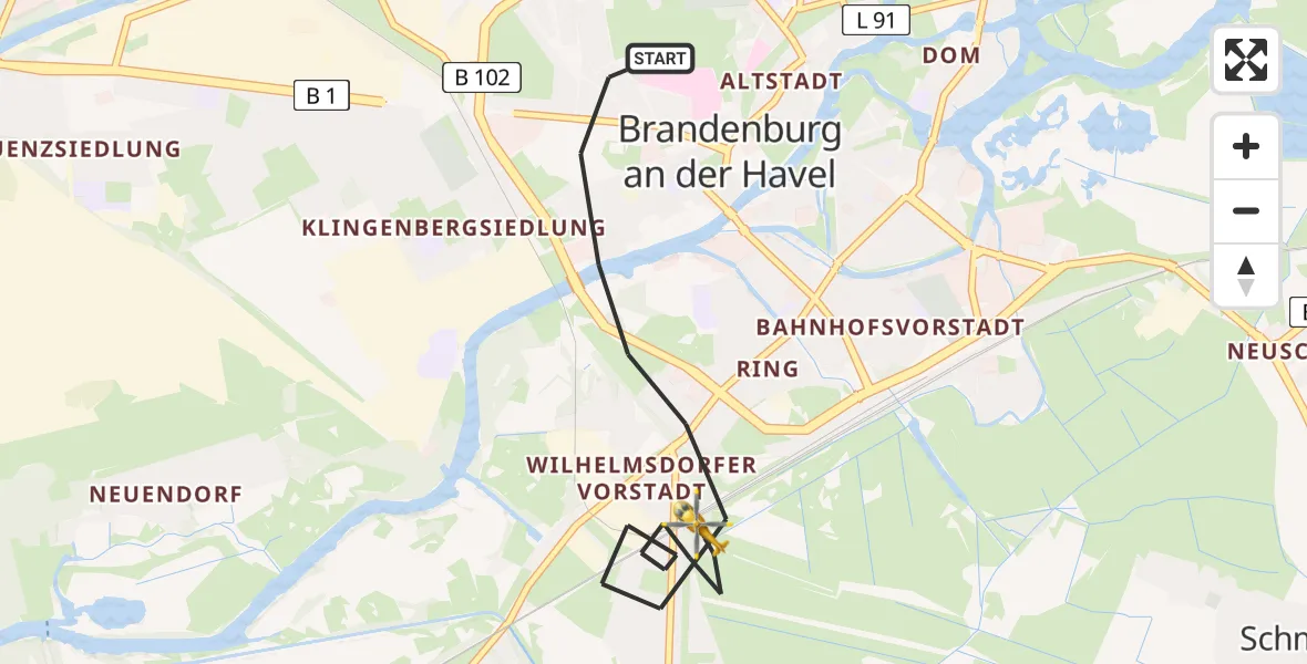 Flugroute Rettungshubschrauber Brandenburg an der Havel - Brandenburg an der Havel, 15 Februar 2026, 09:05