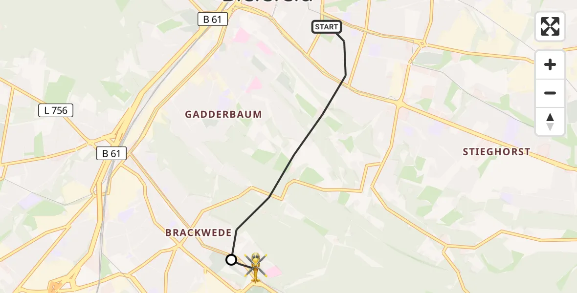 Flugroute Rettungshubschrauber Bielefeld - Luftrettungszentrum Bielefeld, 15 Februar 2026, 09:22