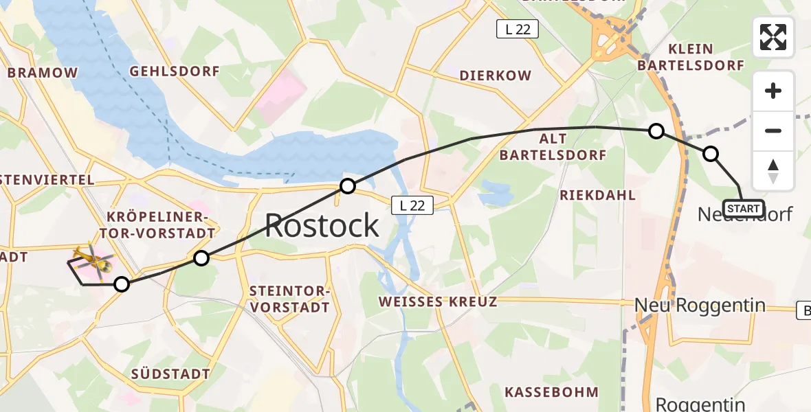 Routekaart van de vlucht: Rettungshubschrauber nach Rostock University Helipad