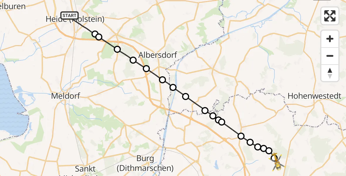 Flugroute Rettungshubschrauber Heide - Hohenaspe, 15 Februar 2026, 09:26