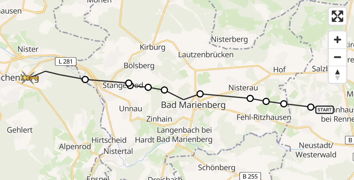 Flugroute Rettungshubschrauber Zehnhausen bei Rennerod - Hachenburg, 15 Februar 2026, 09:26