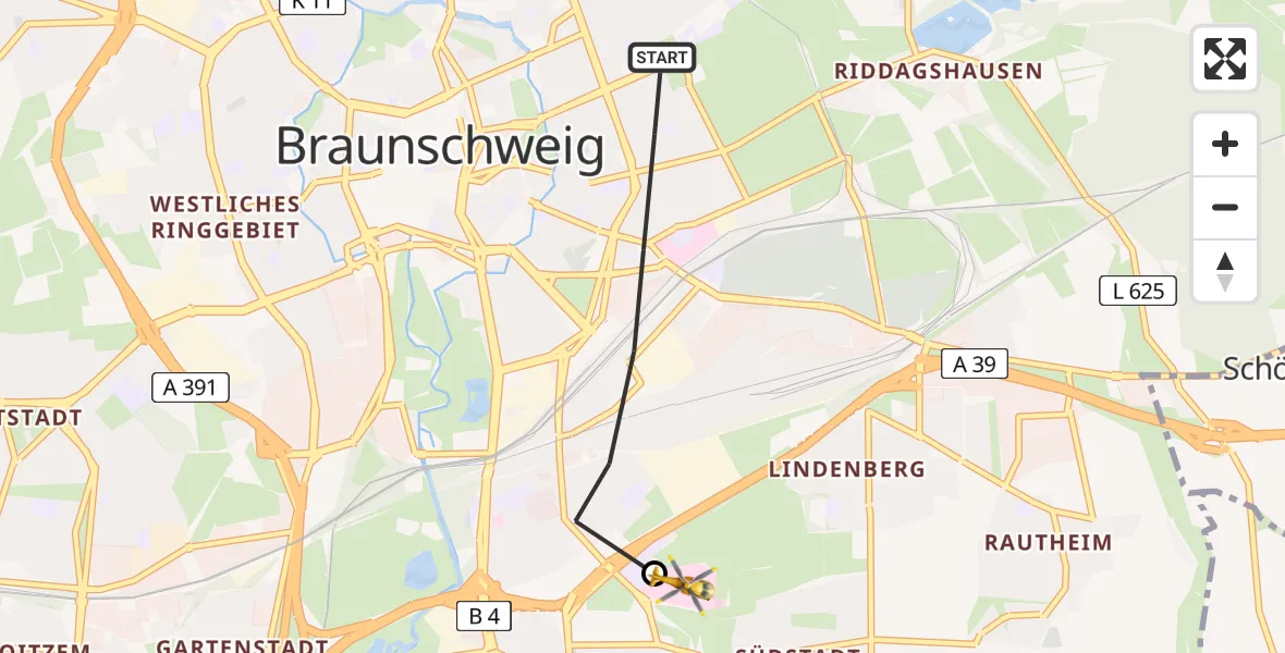 Flugroute Rettungshubschrauber Braunschweig - Südstadt-Rautheim-Mascherode, 15 Februar 2026, 09:32