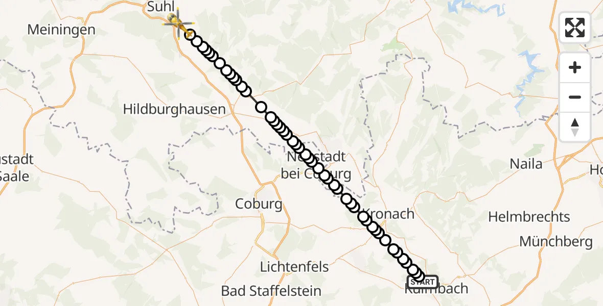 Flugroute Rettungshubschrauber Burghaig - Hirschbach, 15 Februar 2026, 09:42
