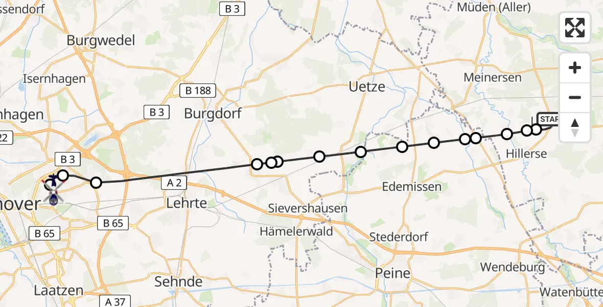 Flugroute Polizeihubschrauber Leiferde - Hannover Air Rescue Heliport (Christoph 4), 15 Februar 2026, 09:49
