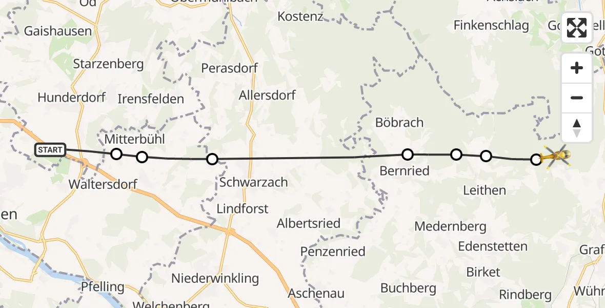 Flugroute Rettungshubschrauber Hunderdorf - Grafling, 15 Februar 2026, 09:55