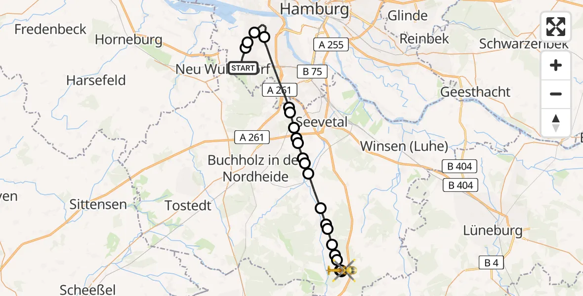 Flugroute Rettungshubschrauber Harburg - Egestorf, 15 Februar 2026, 09:57
