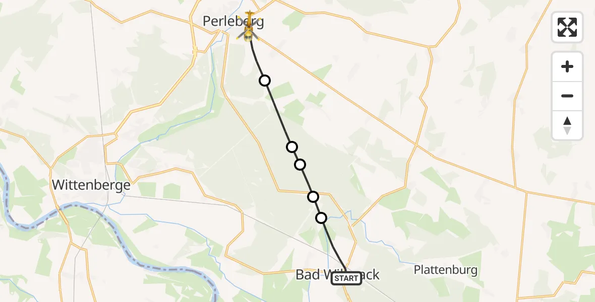 Flugroute Rettungshubschrauber Bad Wilsnack - Perleberg, 15 Februar 2026, 10:02