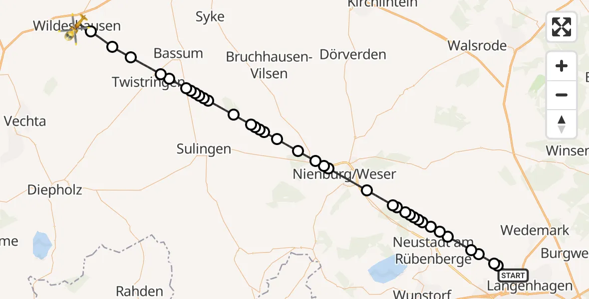 Flugroute Ambulanzhubschrauber Hannover Airport - Wildeshausen, 15 Februar 2026, 10:03