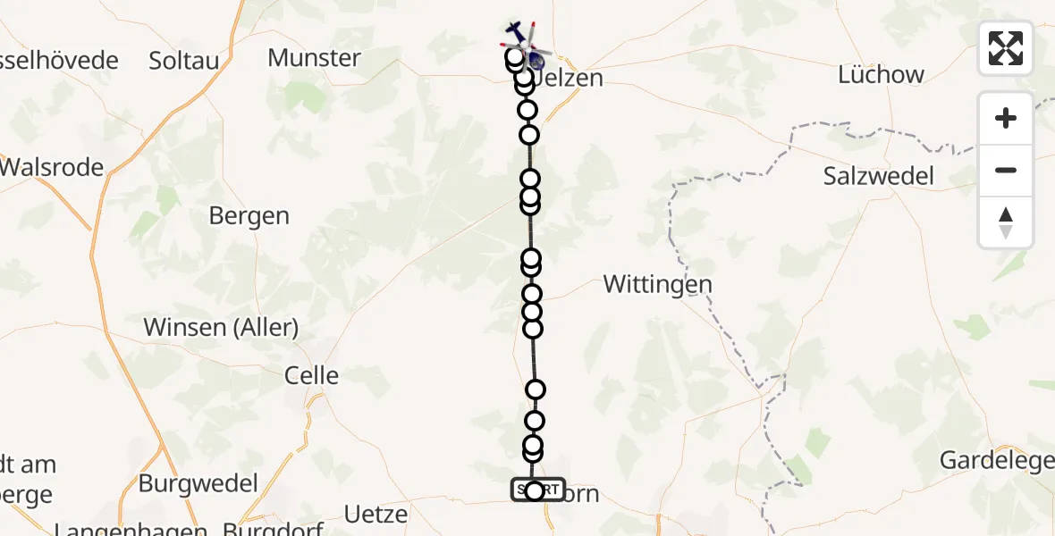 Flugroute Polizeihubschrauber Gifhorn Federal Police Heliport - Melzingen, 15 Februar 2026, 10:06