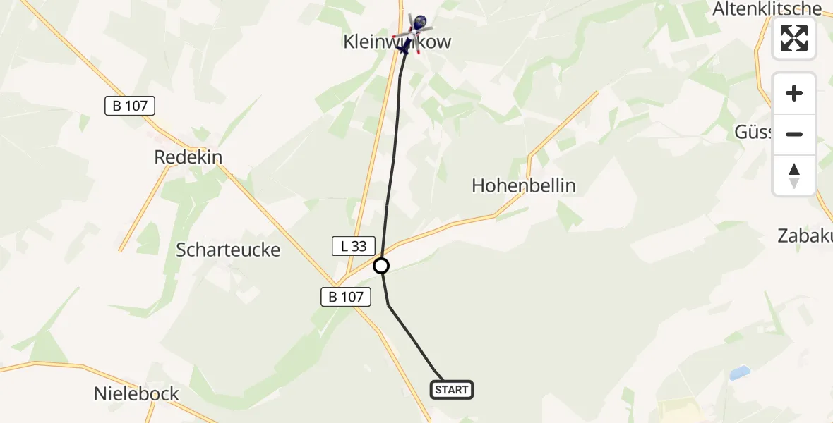 Routekaart van de vlucht: Polizeihubschrauber nach Jerichow, Klitscher Weg
