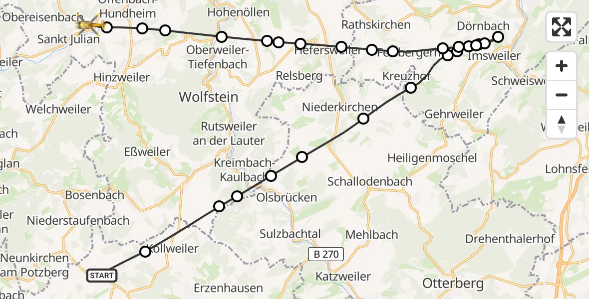 Flugroute Rettungshubschrauber Reichenbach-Steegen - Glanbrücken, 15 Februar 2026, 10:29
