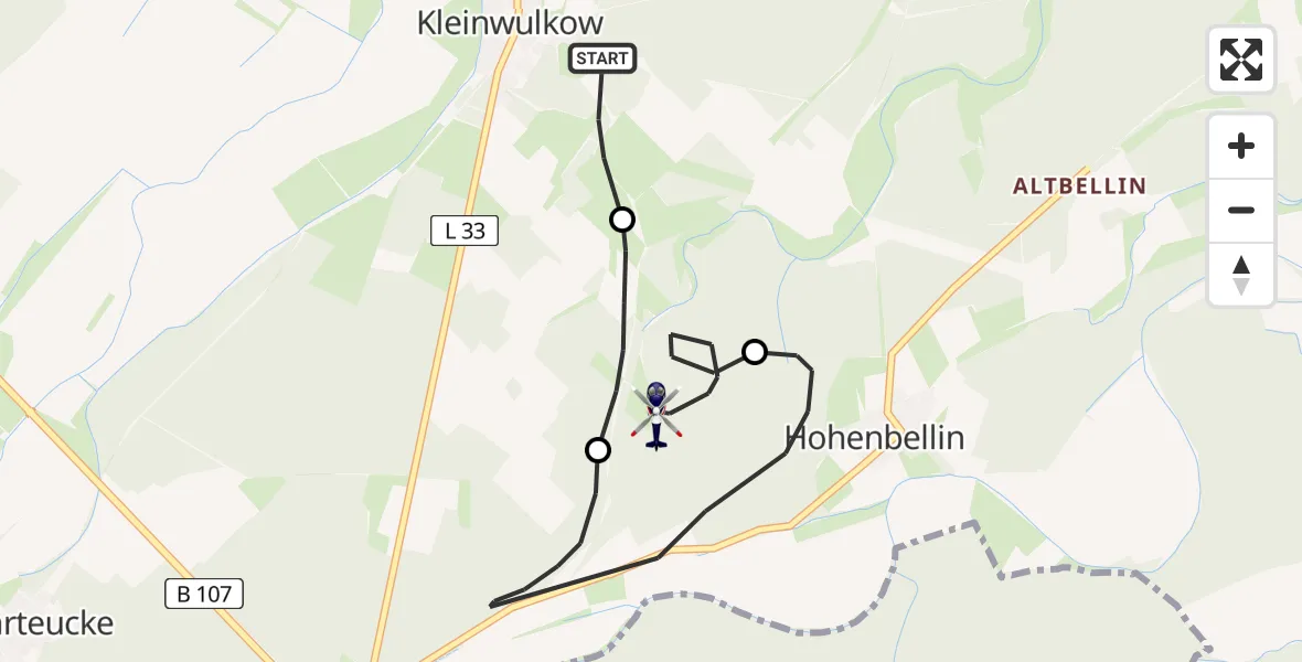 Flugroute Polizeihubschrauber Jerichow - Hohenbellin, 15 Februar 2026, 10:31
