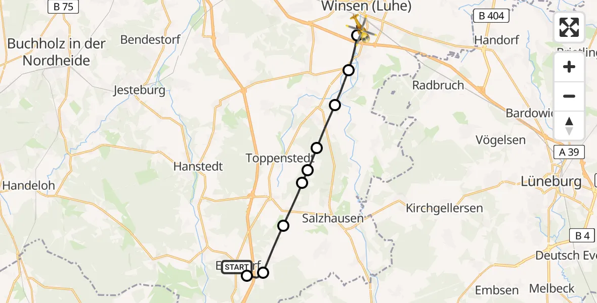 Flugroute Rettungshubschrauber Egestorf - Roydorf, 15 Februar 2026, 10:37