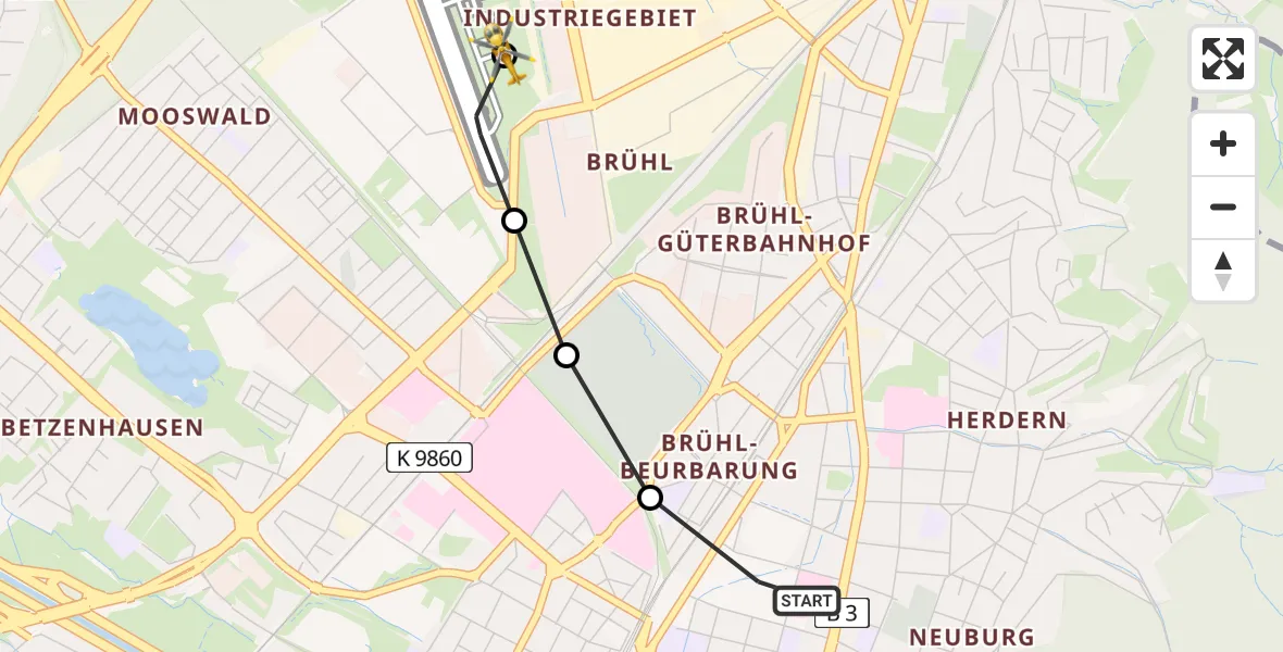 Flugroute Rettungshubschrauber Freiburg im Breisgau - Freiburg im Breisgau Airfield, 15 Februar 2026, 10:42