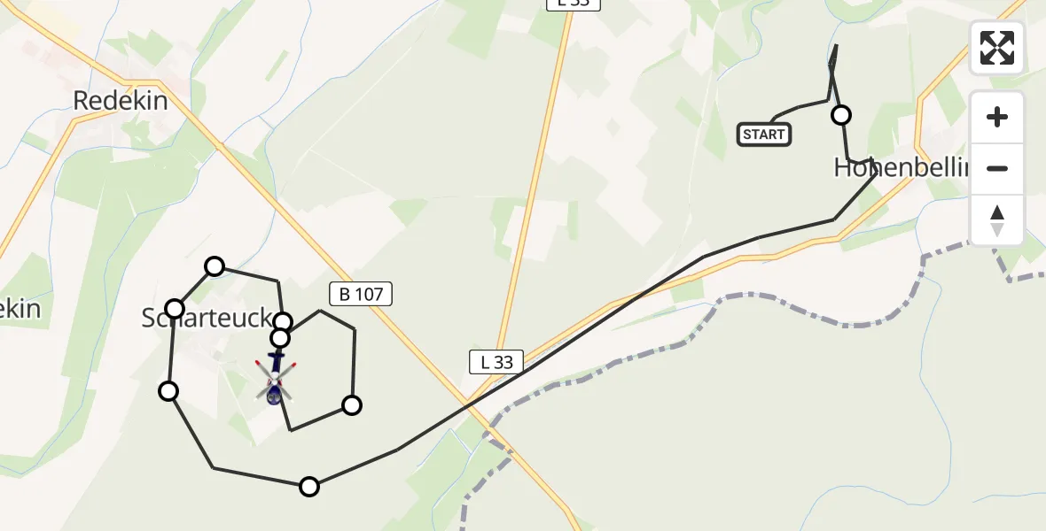 Flugroute Polizeihubschrauber Hohenbellin - Scharteucke, 15 Februar 2026, 10:42