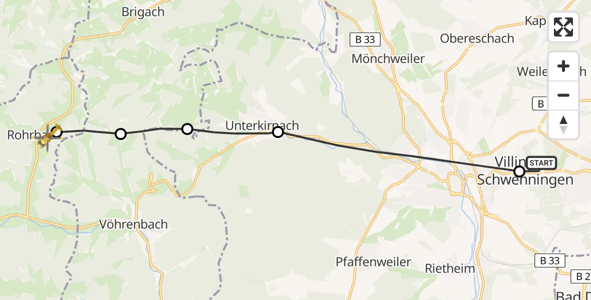Flugroute Rettungshubschrauber DRF Air Rescue Station Villingen-Schwenningen Heliport (Christoph 11) - Rohrbach, 15 Februar 2026, 10:54