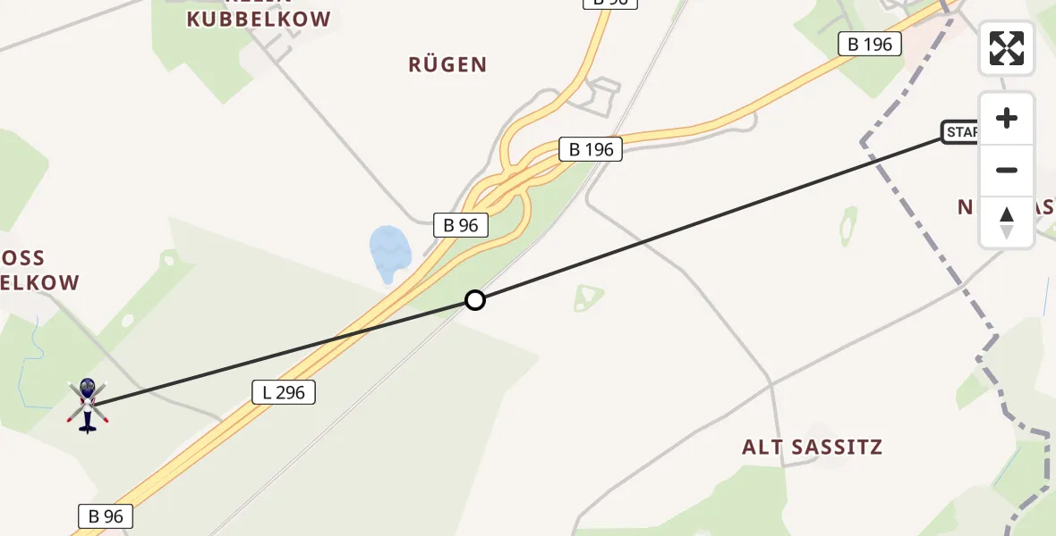 Flugroute Polizeihubschrauber Tilzow - Sehlen, 15 Februar 2026, 11:00