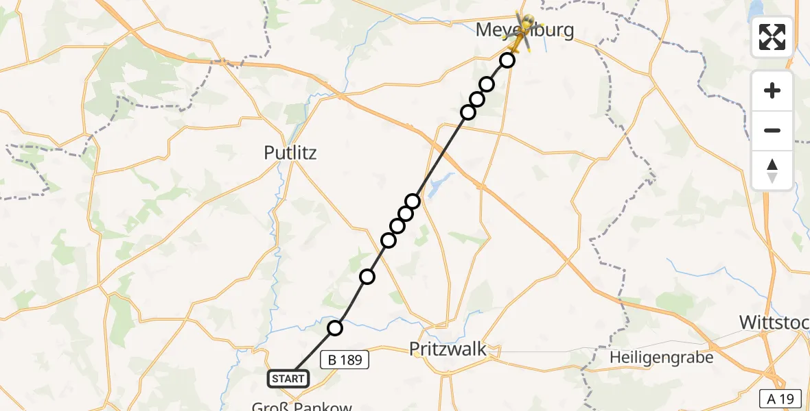 Routekaart van de vlucht: Rettungshubschrauber nach Meyenburg, Gartenstraße