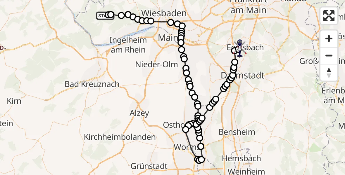 Flugroute Polizeihubschrauber Hallgarten - Frankfurt-Egelsbach Airport, 15 Februar 2026, 11:03