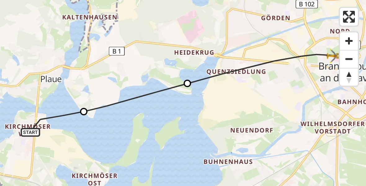 Flugroute Rettungshubschrauber Kirchmöser - Brandenburg an der Havel, 15 Februar 2026, 11:21