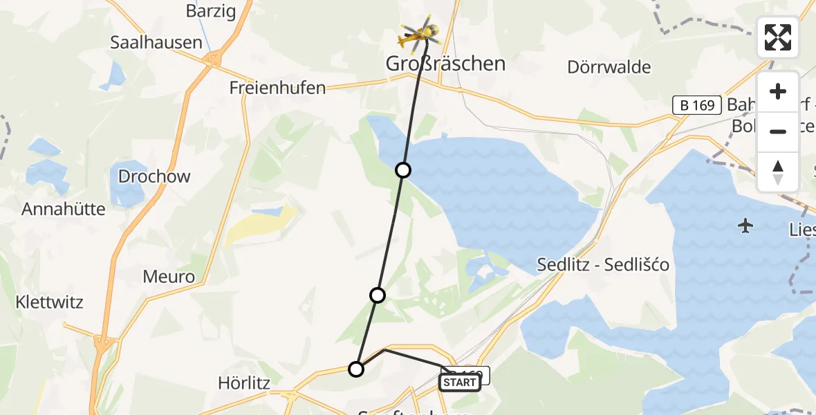 Routekaart van de vlucht: Rettungshubschrauber nach Großräschen, Wilhelm-Pieck-Straße